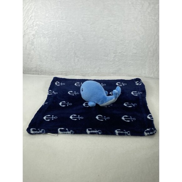 HB Whale Plush Baby Blanket Lovie Comfort Toy 14"x14" Soft Blue White Anchors - Picture 3 of 9